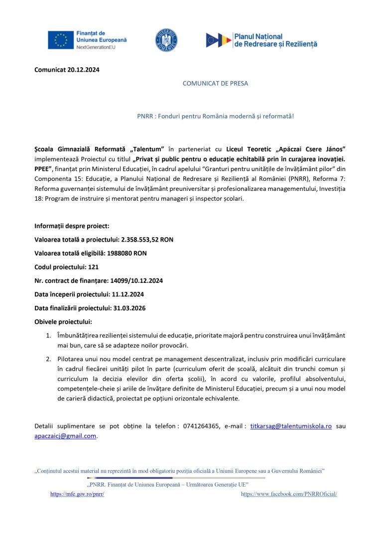 Comunicat de Presă PNRR